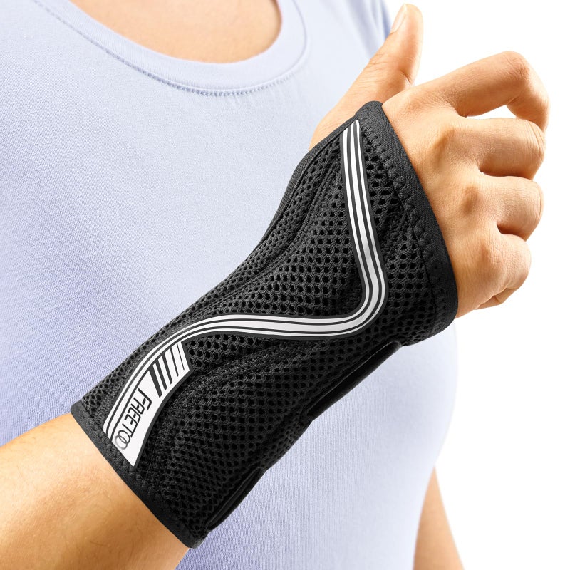 FREETOO Wrist Brace for Carpal TunnelNew UpgradeAnatomically shaped Adjustable Wrist Support Splint for Men and WomenHand Brace for Pain Relief TendinitisArthritisLeft HandLargerBlack